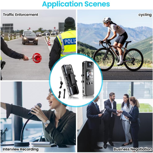 Body Camera with Motion Detection & IR Night Vision | 180° Rotating Lens, 120°
