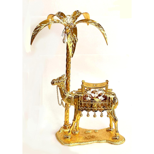 Luxury 24K Gold Plated Camel and Palm Tree Ornament with Crystals – Arabic